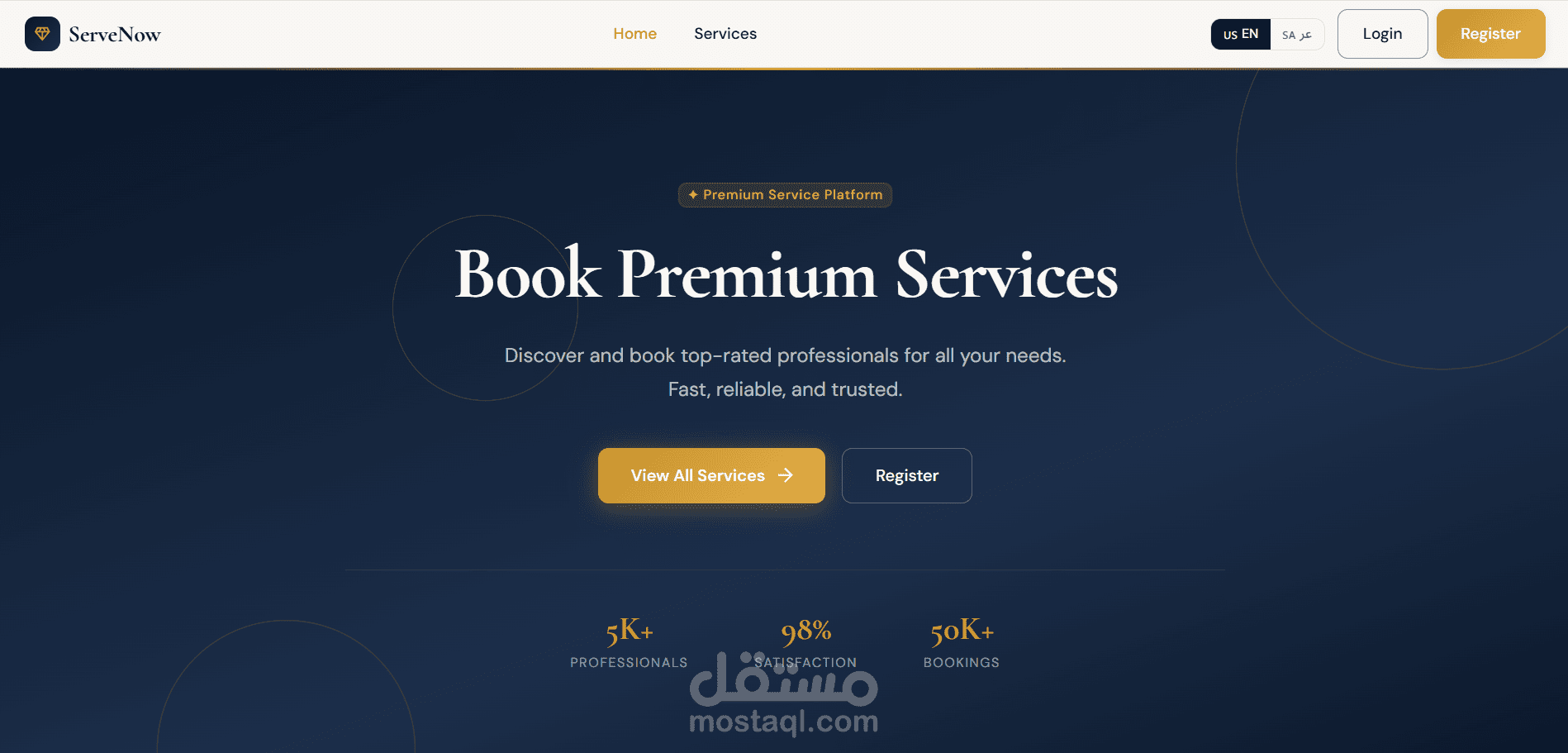 منصة ServeNow: تطبيق ويب احترافي لحجز الخدمات (بوابات دفع متعددة ودعم RTL)