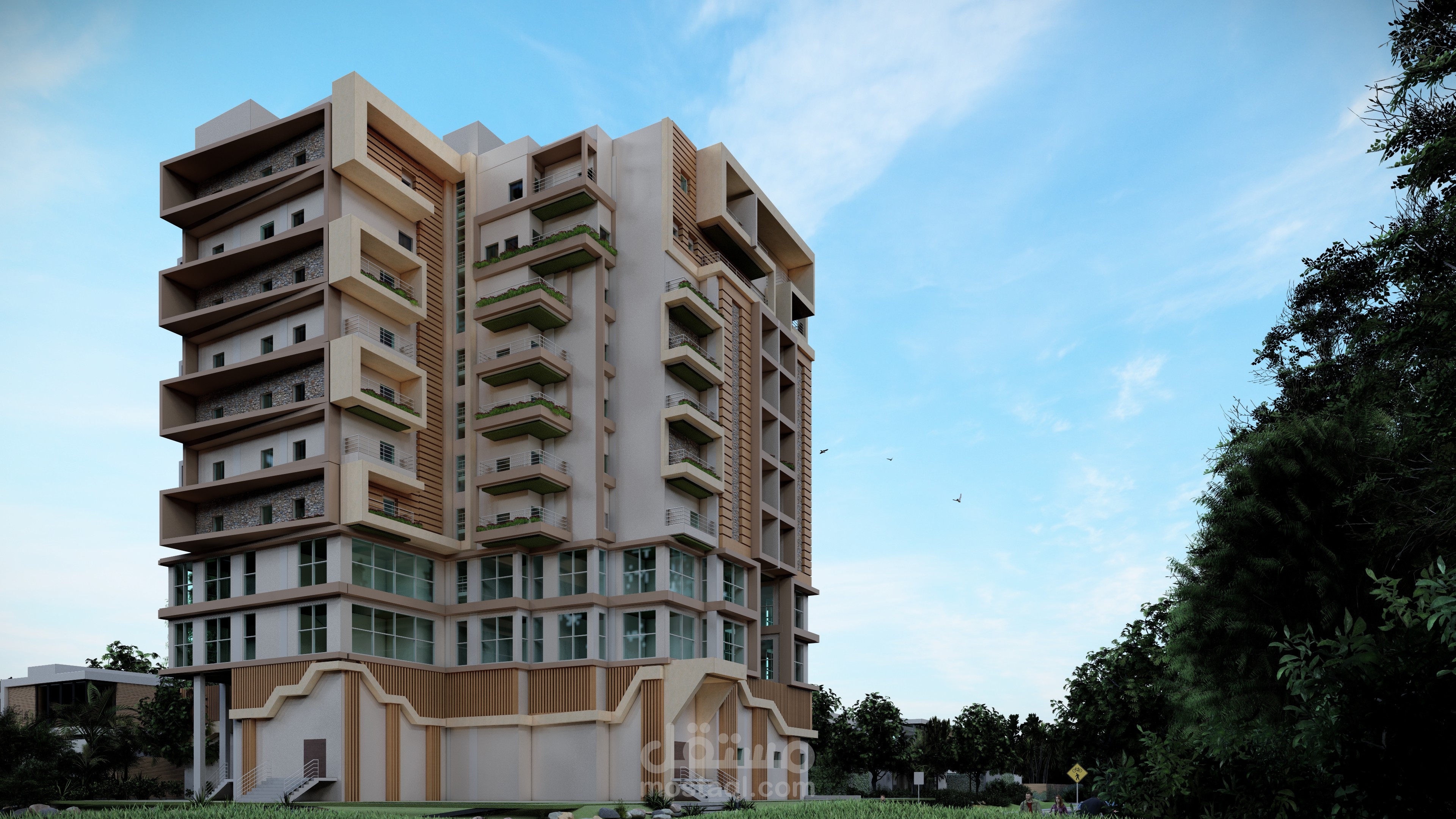 تصميم معمارى لبرج سكنى ادارى ترفيهى
