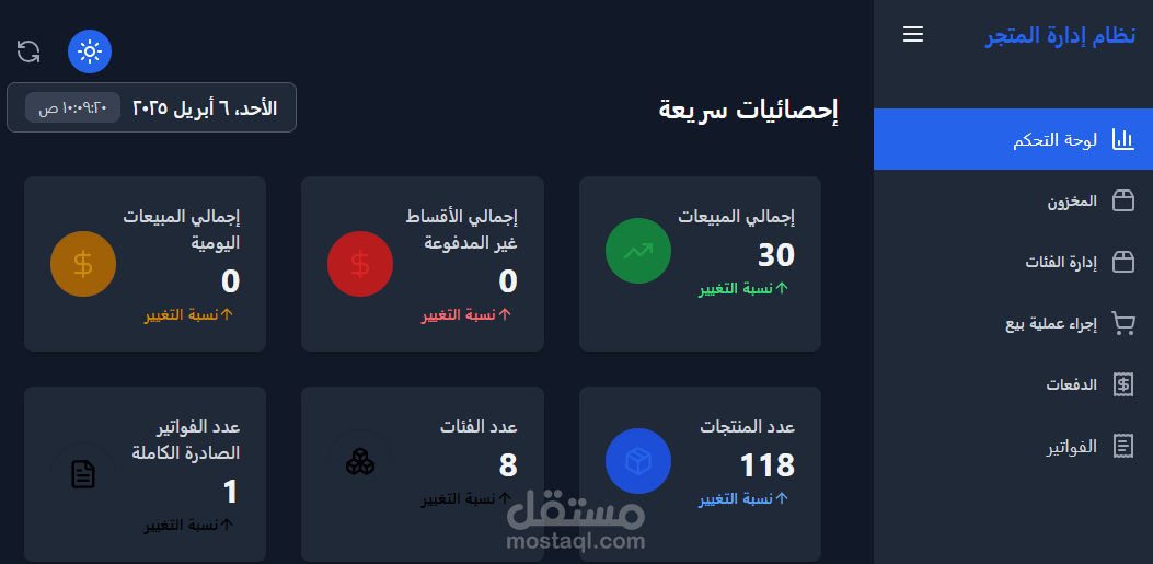 لوحة تحكم لمحل بيع أدوات صحية باستخدام React وSpring Boot