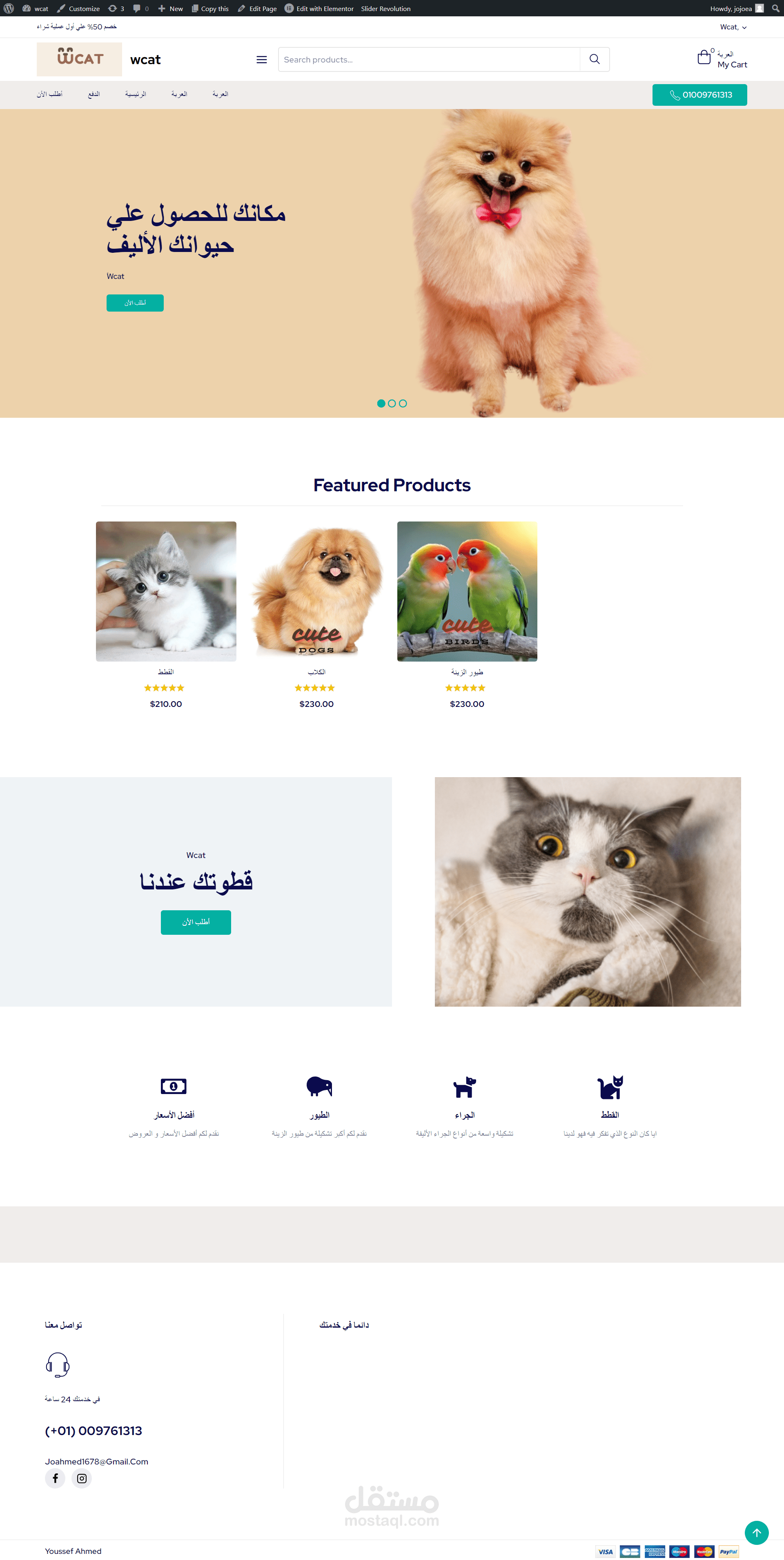 موقع الكتروني لمتجر حيوانات اليفه ب استخدام الوورد بريس و المينتور