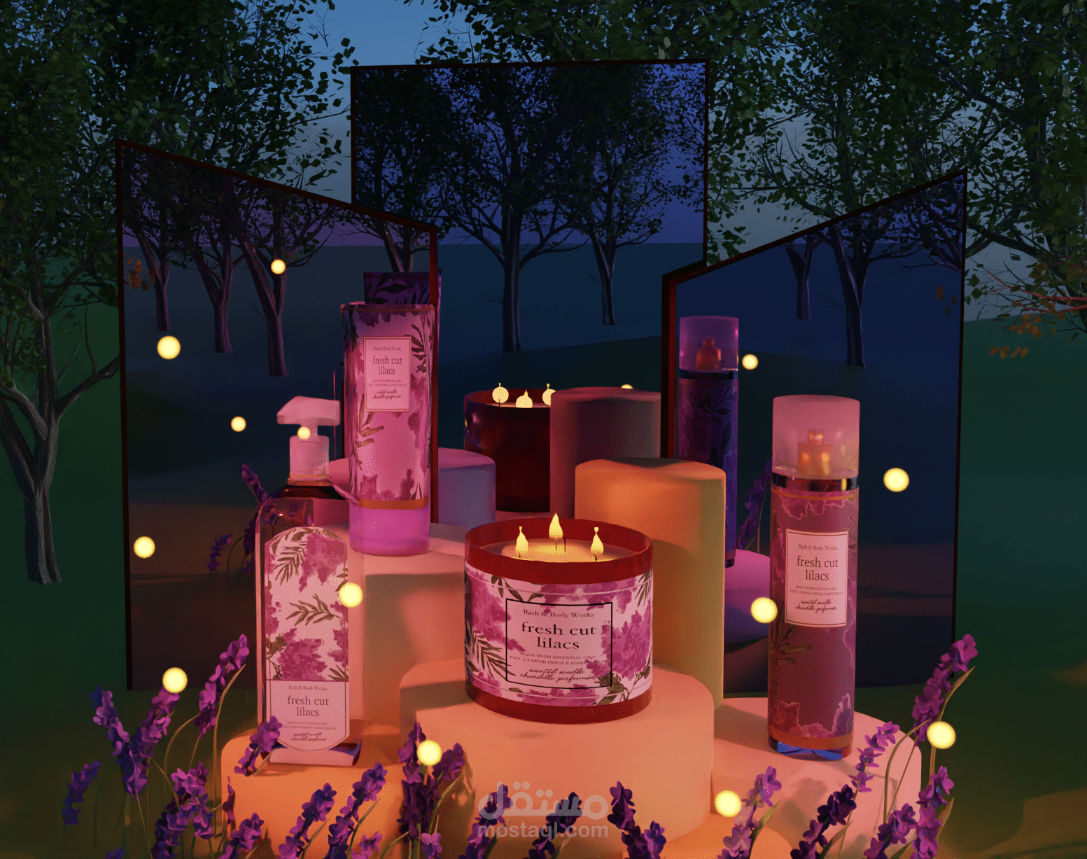 مقطع اعلاني لمنتجات bath and body  بتصميم 3D
