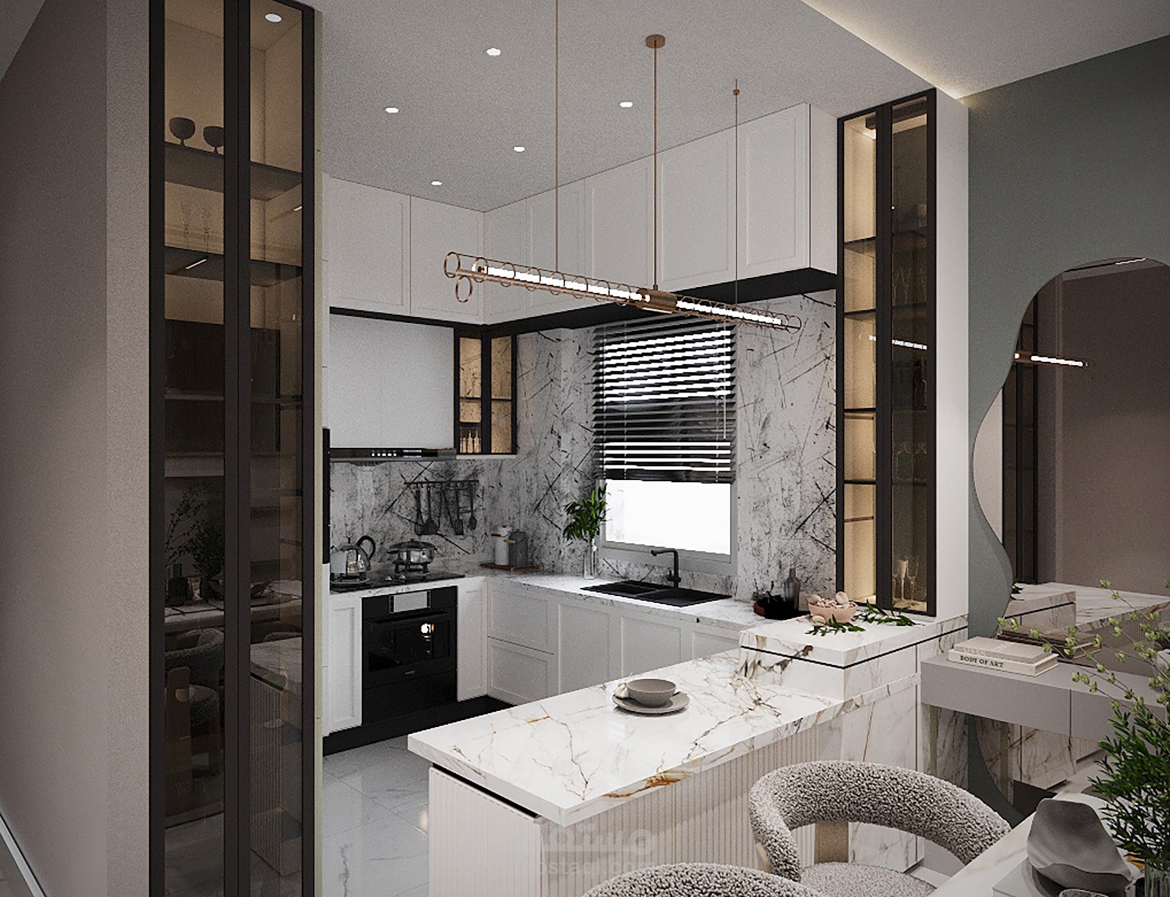 تصميم مطبخ احترافي مع رسومات تنفيذية دقيقة