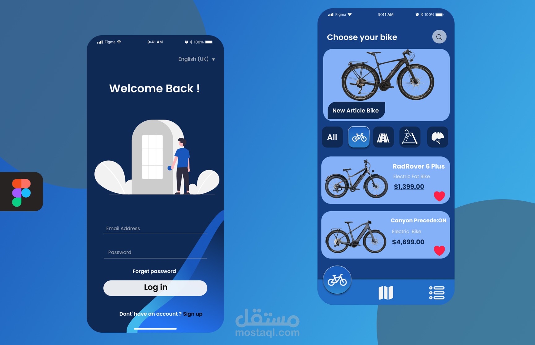 تصميم ui ux لتطبيق بيع دراجات كهربائية.