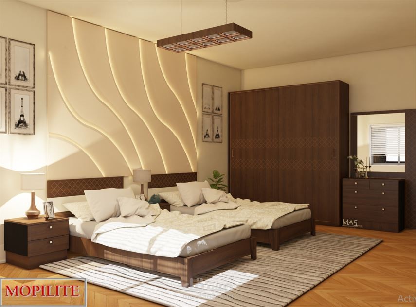 تصميم داخلي متكامل مع تصميم أثاث مخصص – غرفة نوم عصرية
