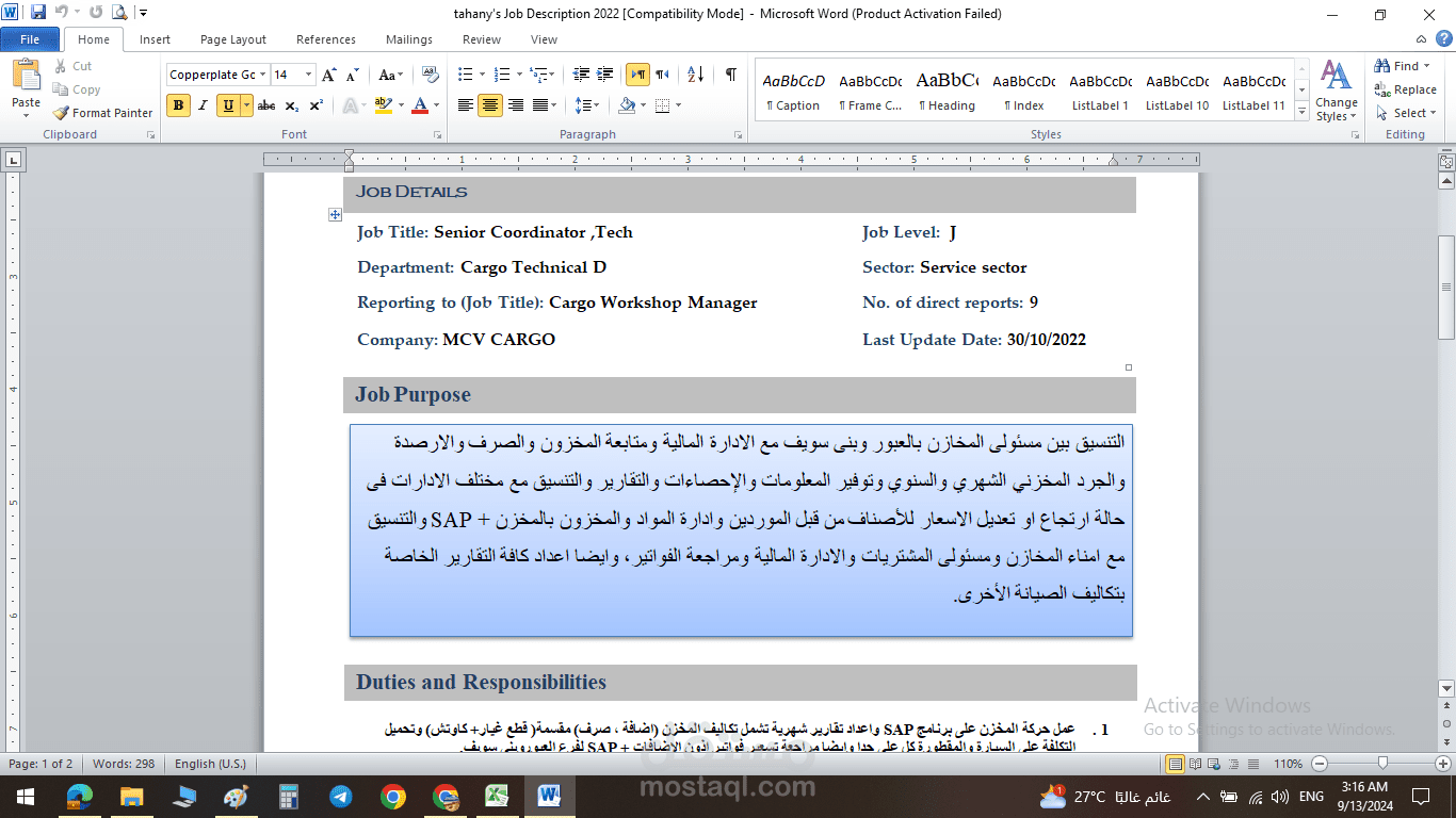 tahany's Job Description 2022