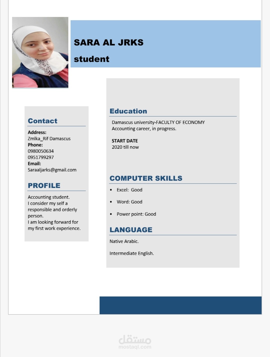 Cv خاص لدخول في سوق العمل