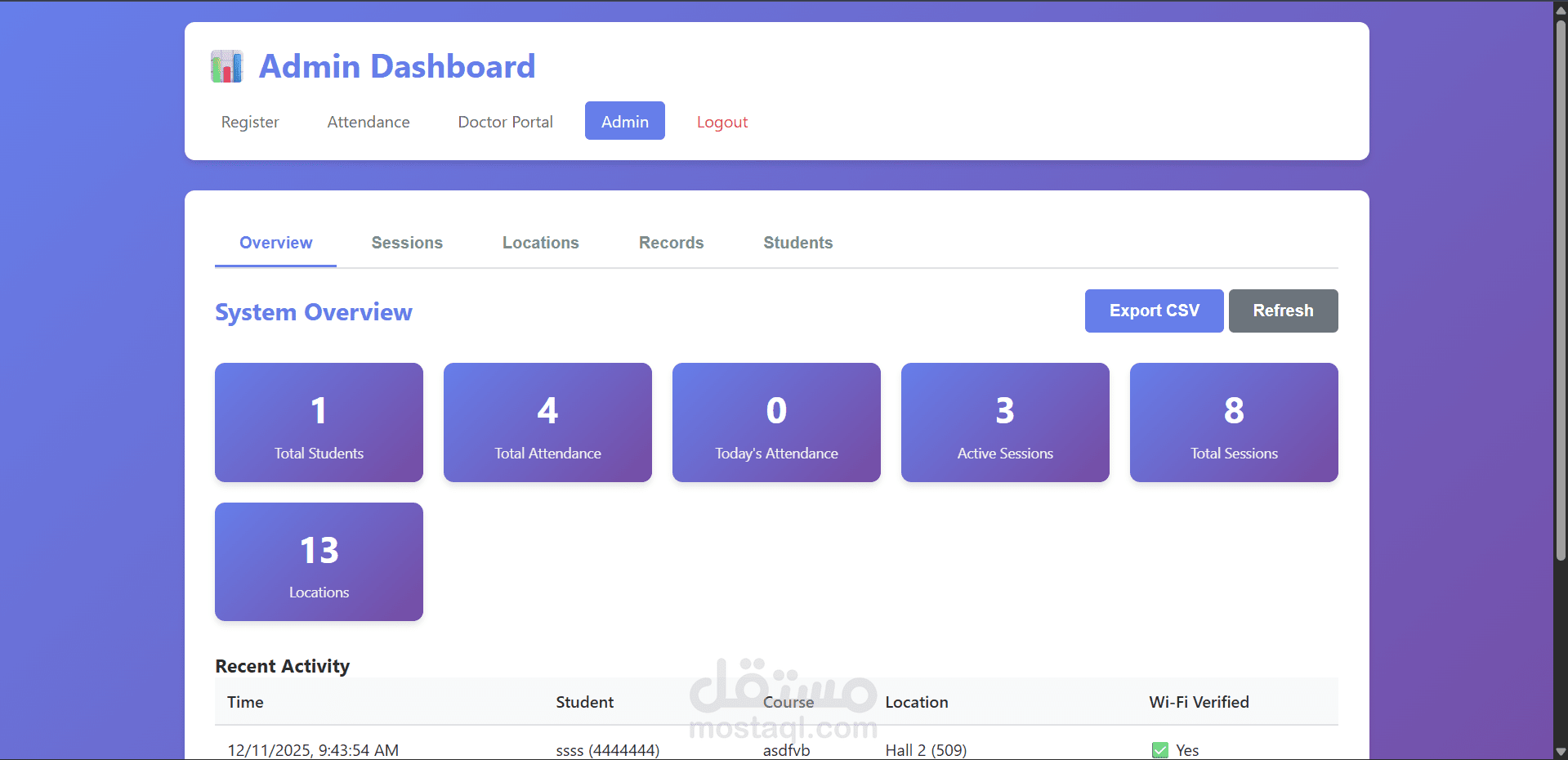 نظام حضور ذكي يعتمد على شبكة Wi-Fi مع التحقق بالكاميرا ولوحة تحكم للإدارة
