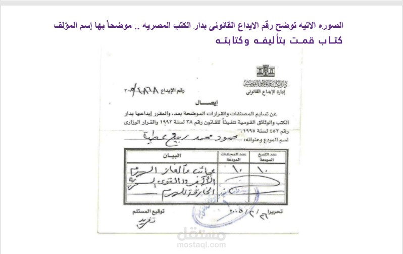 قمت بتأليف كتاب وله رقم ايداع قانونى مسجل فى دار الكتب المصريه