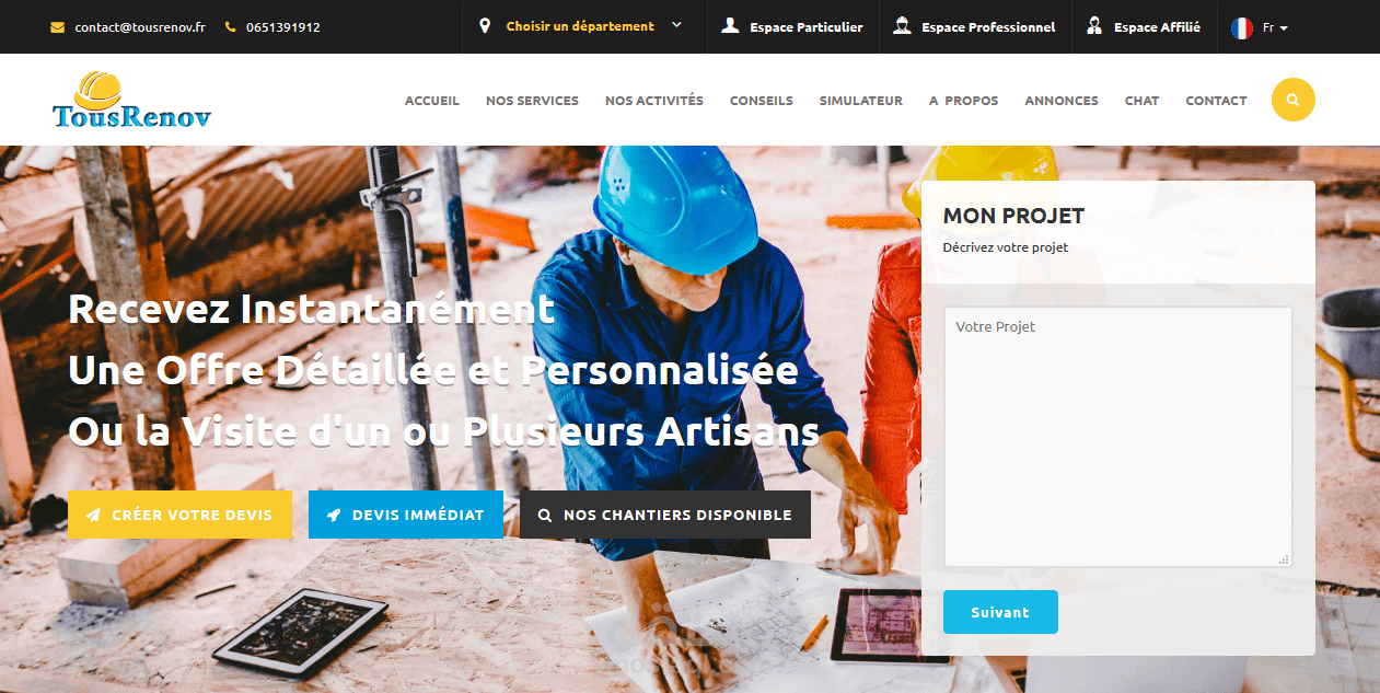 اعادة تصميم موقع Tousrenov.fr