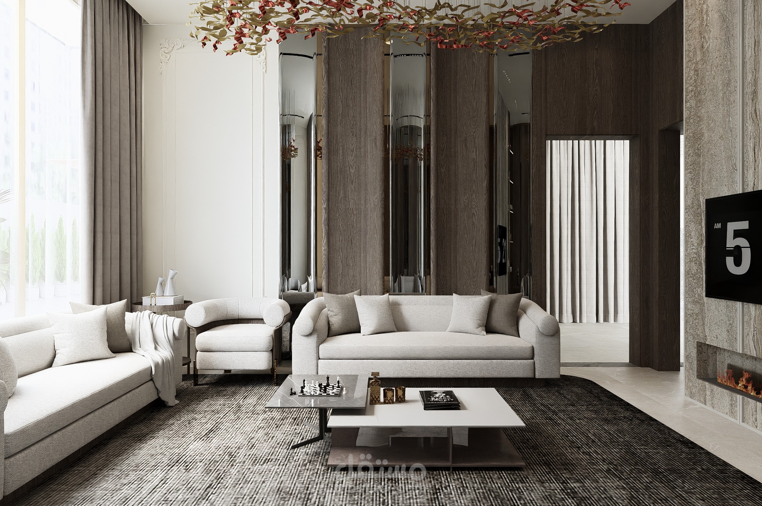 تصميم المجلس + الصالة + الحمامات والمغاسل