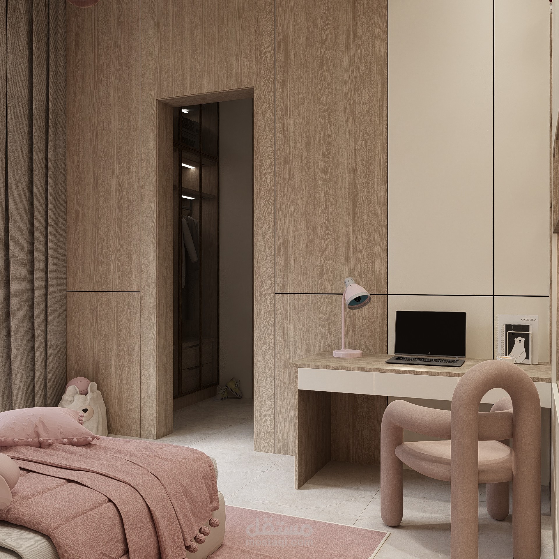 تصميم غرفة نوم بنات + الدريسنج + الحمام