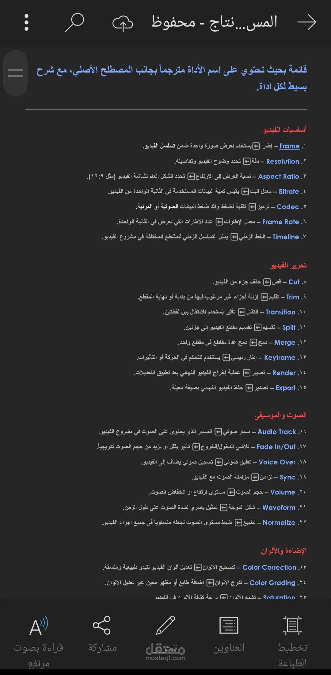 ترجمة 100 كلمه في المونتاج