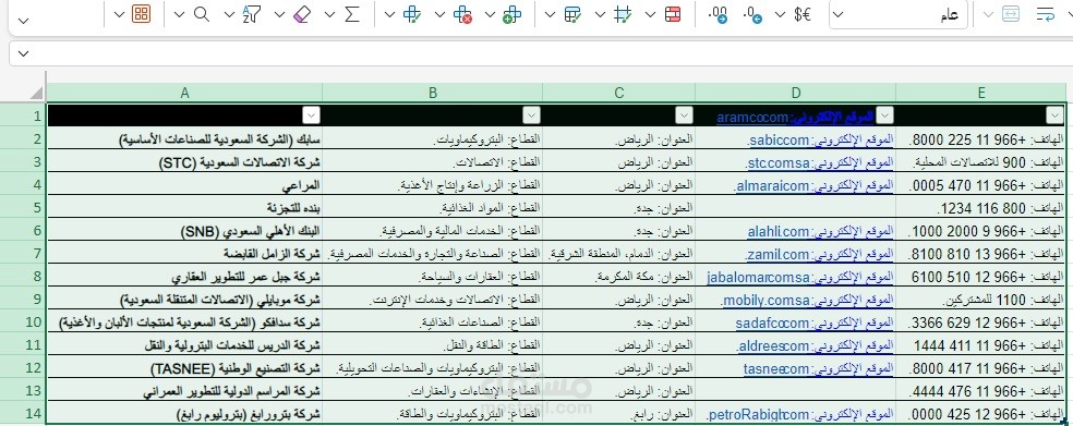ادراج البيانات في ملف excel
