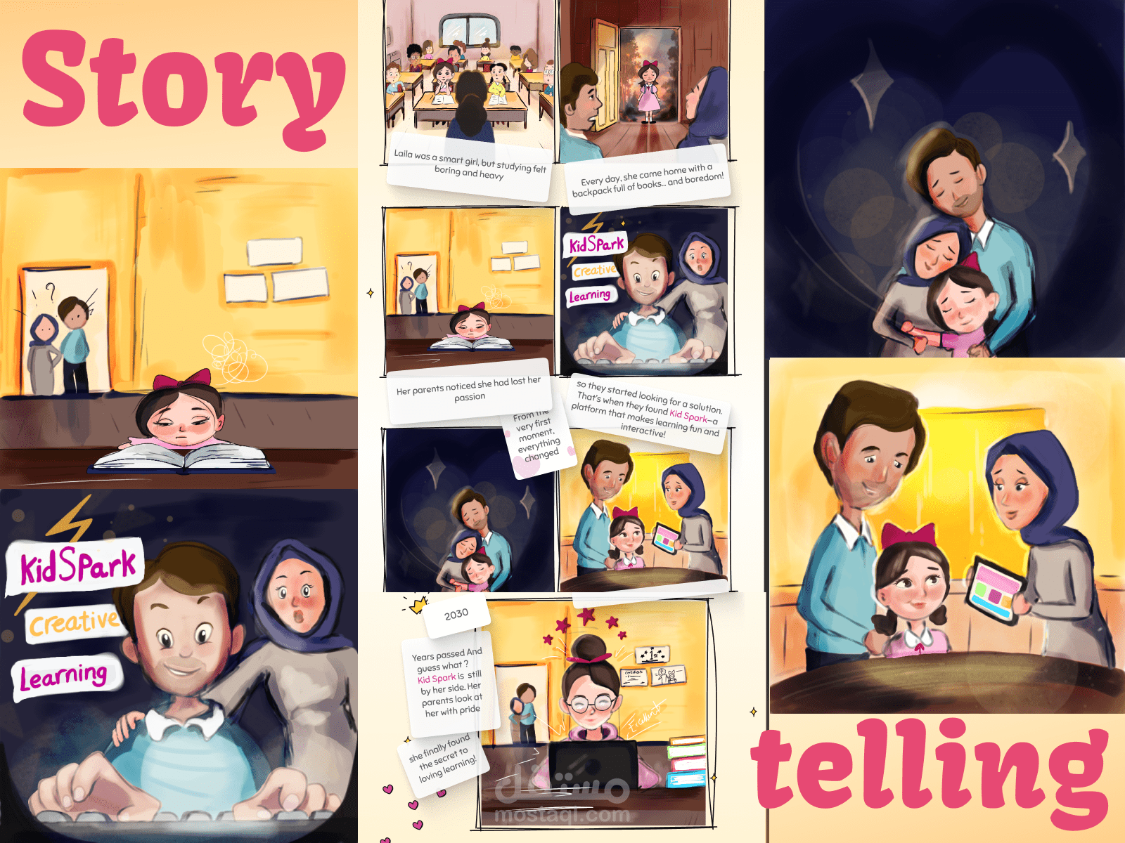 (Storyboard) - رحلة ليلى مع منصة KidsSpark