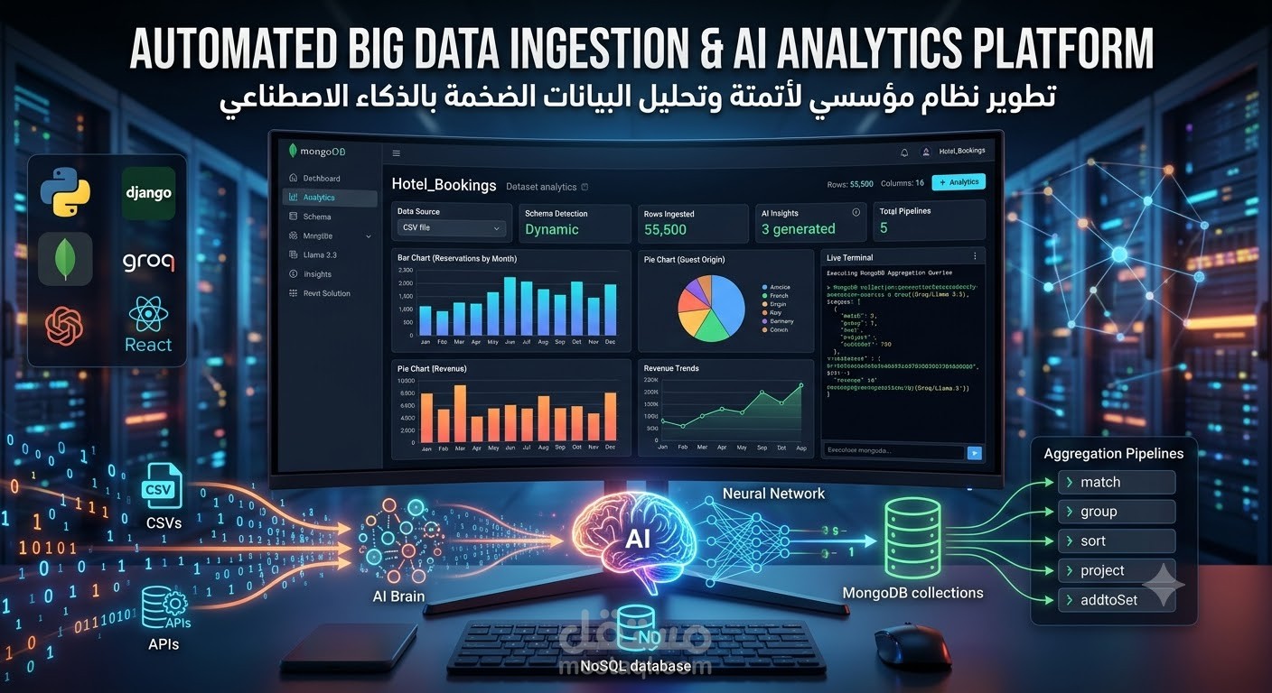 تطوير نظام مؤسسي لأتمتة وتحليل البيانات الضخمة بالذكاء الاصطناعي | Automated Big Data Ingestion & AI Analytics Platform