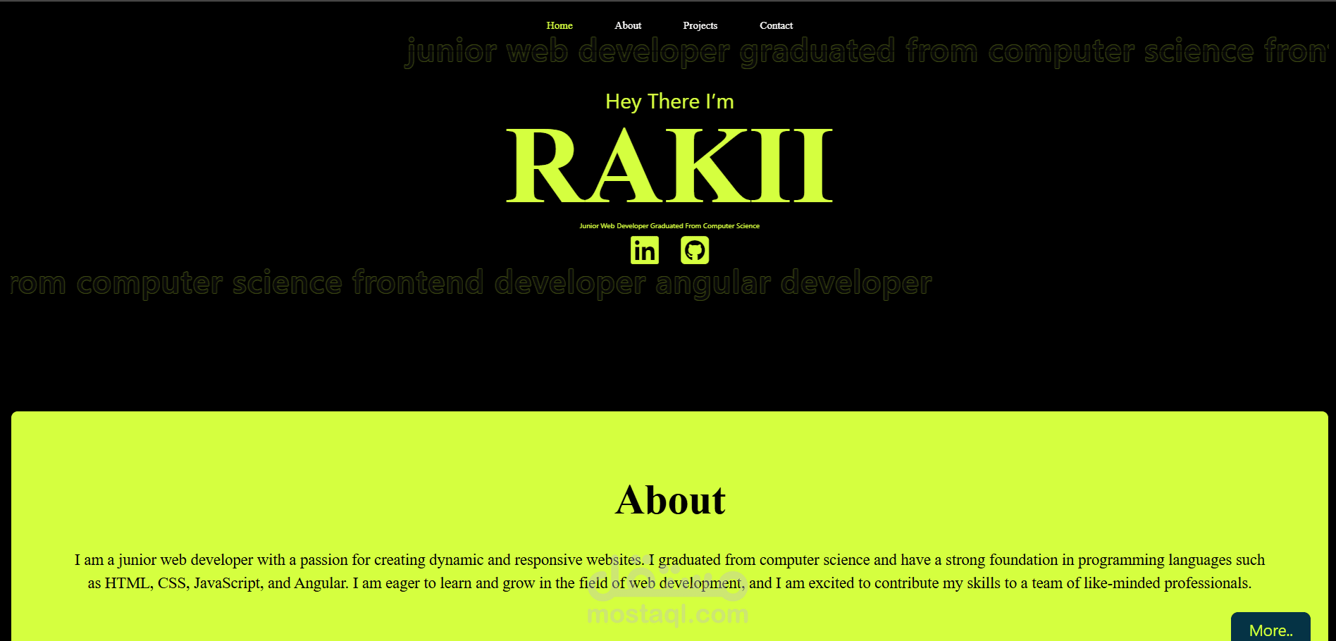موقع سيره ذاتيه خاص بي ك مطور واجهات امامية (frontend Devolper)