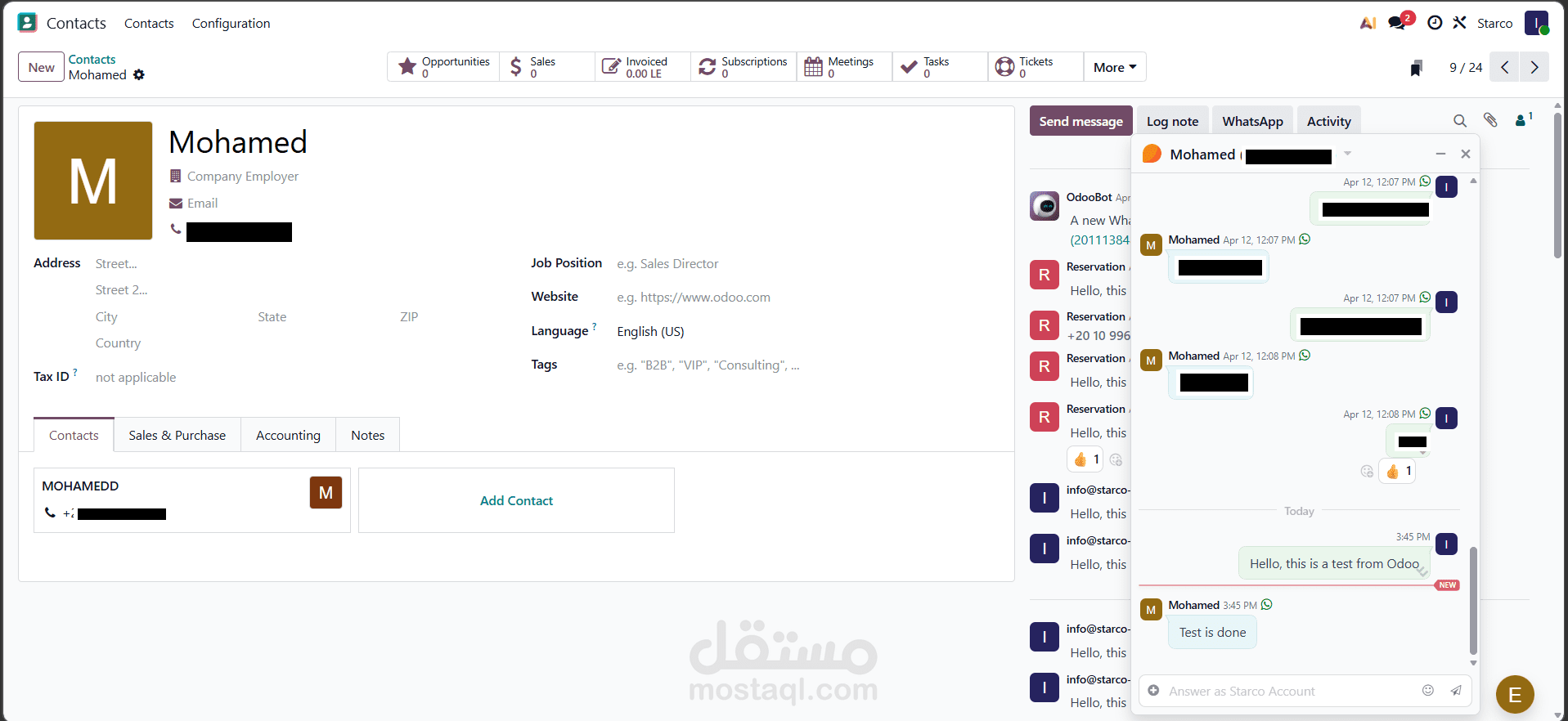 تخصيص وتكامل نظام Odoo ERP 19 Enterprise  لشركة سياحة - CRM، Sales، WhatsApp API