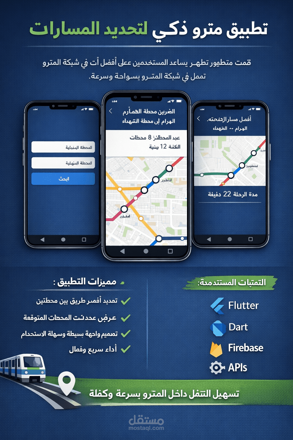 تطبيق مترو ذكي باستخدام Flutter لتحديد المسارات