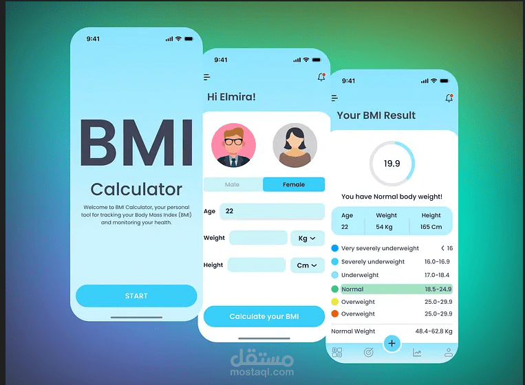 تطبيق "رشاقة" – حاسبة مؤشر كتلة الجسم (BMI)