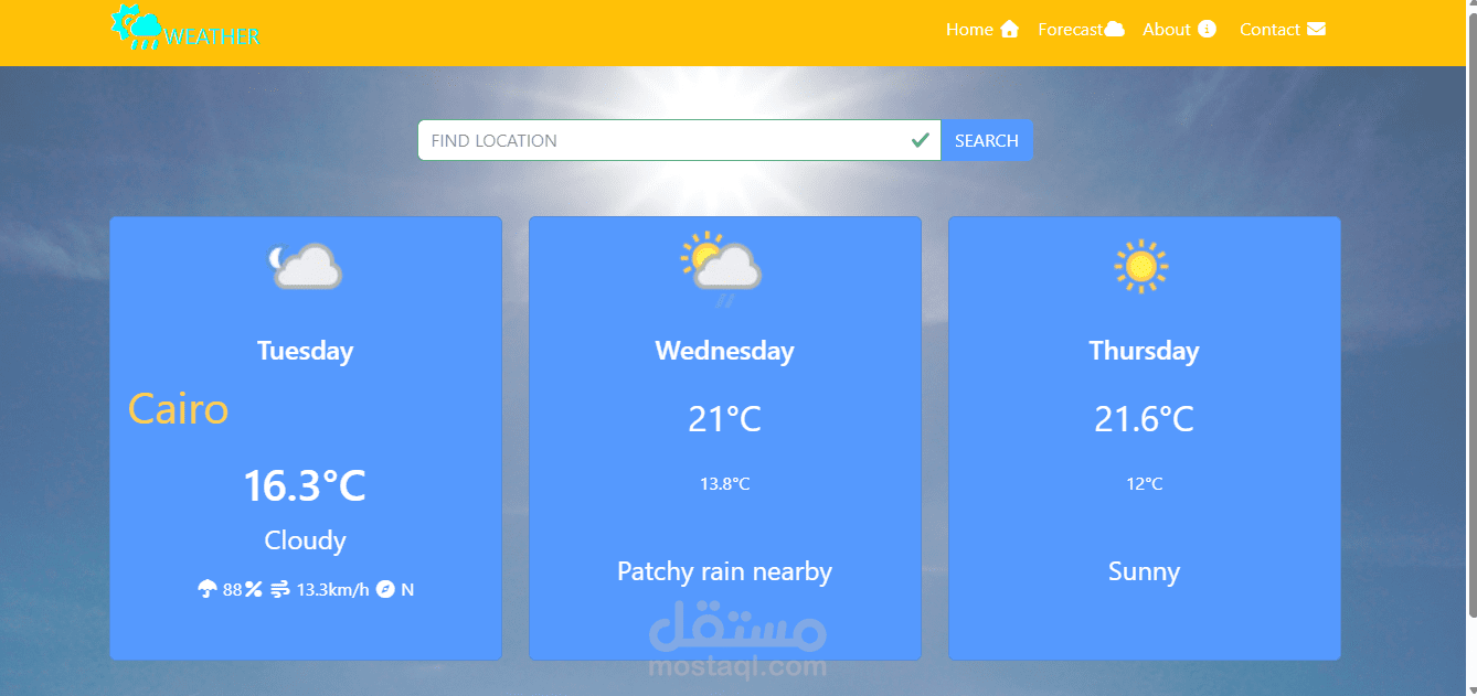 تطبيق طقس تفاعلي باستخدام React.js و Fetch API