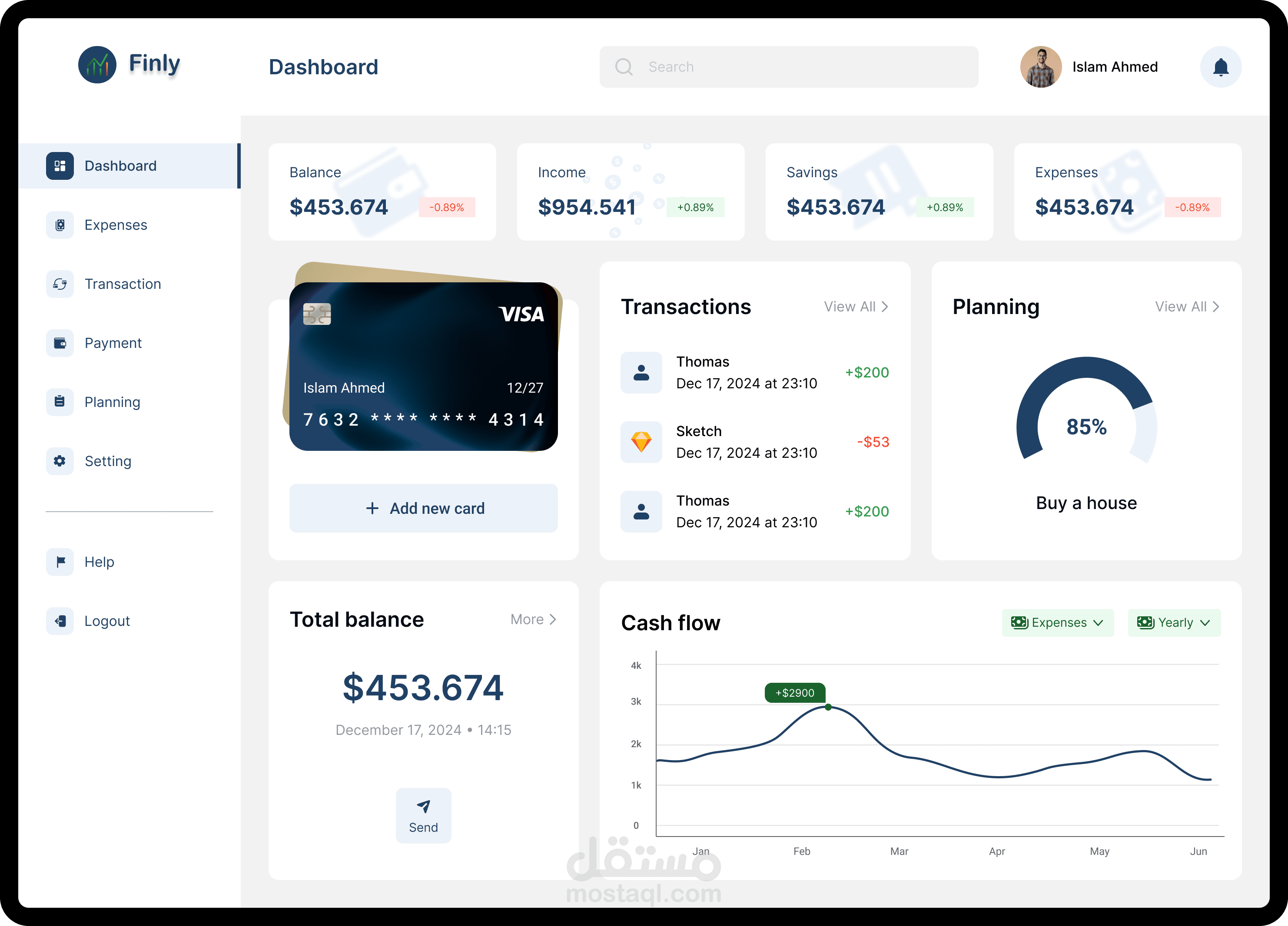تصميم واجهة مستخدم للوحه تحكم لاداره المصروفات البنكيه