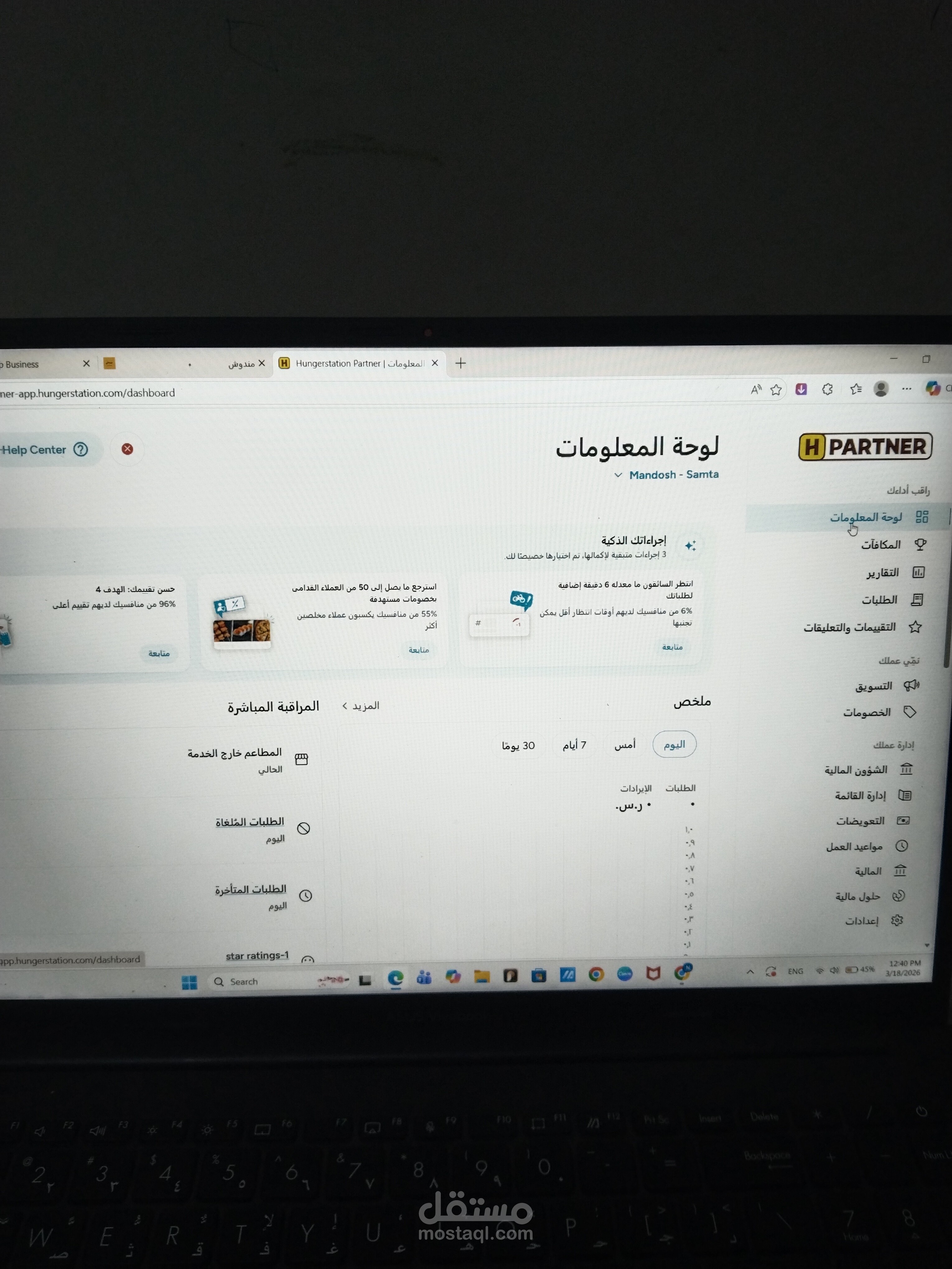 إدارة تطبيق هنقرستيشن لمطعم