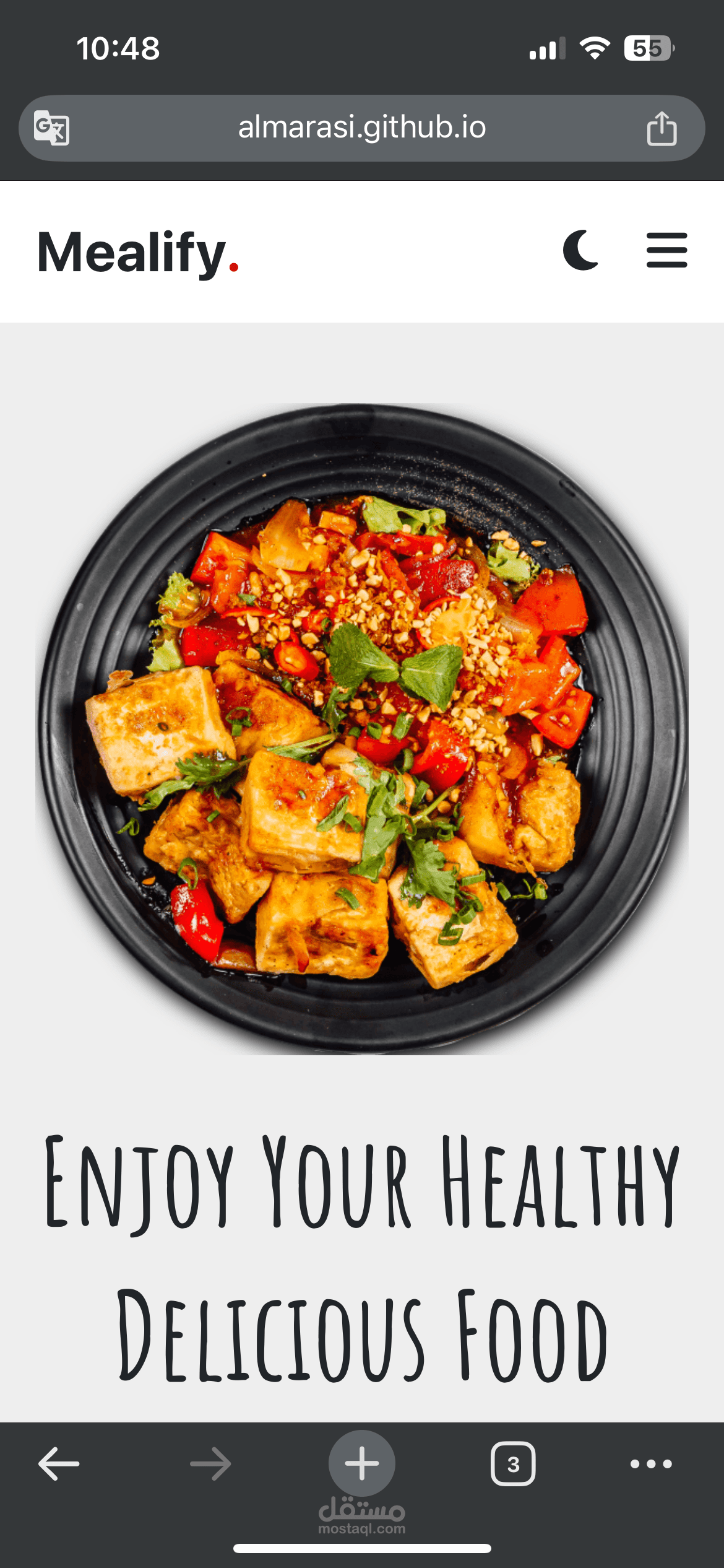Landing page for a restaurant