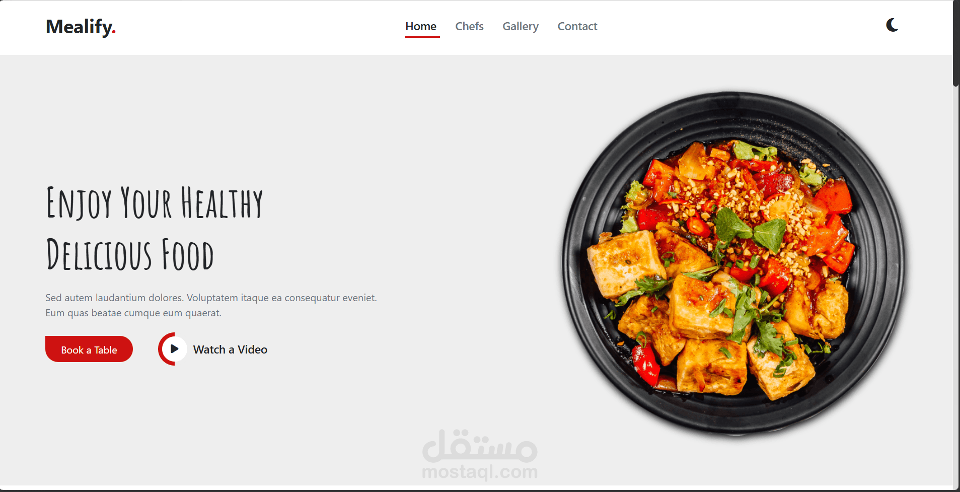 Landing page for a restaurant