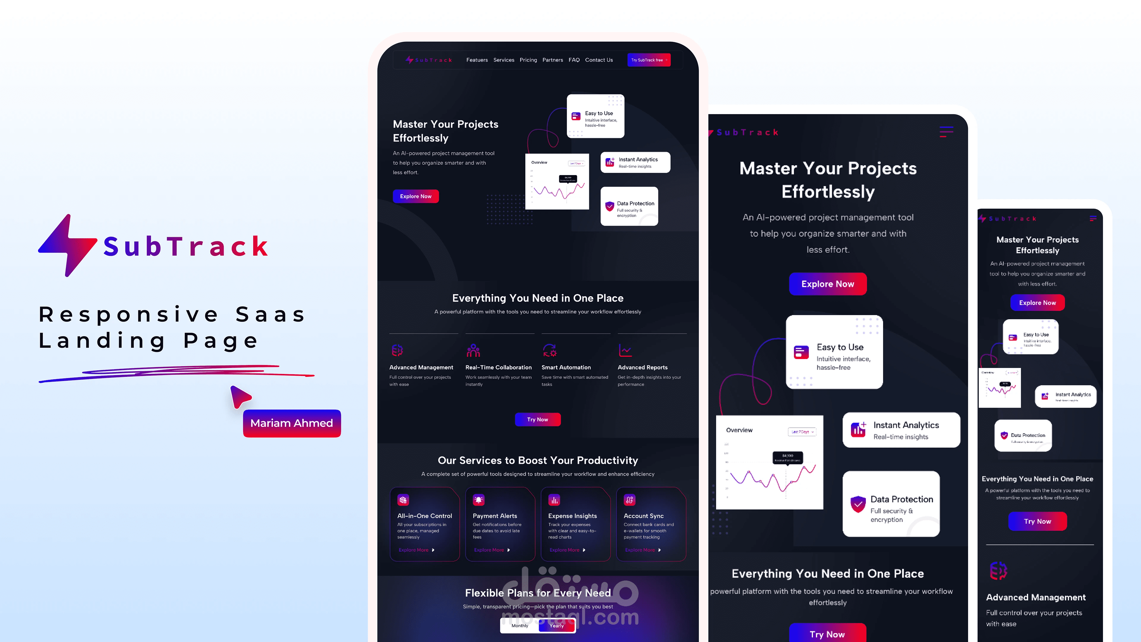 تصميم صفحة هبوط (Landing Page) لتطبيق SaaS لإدارة الاشتراكات - Subtrack