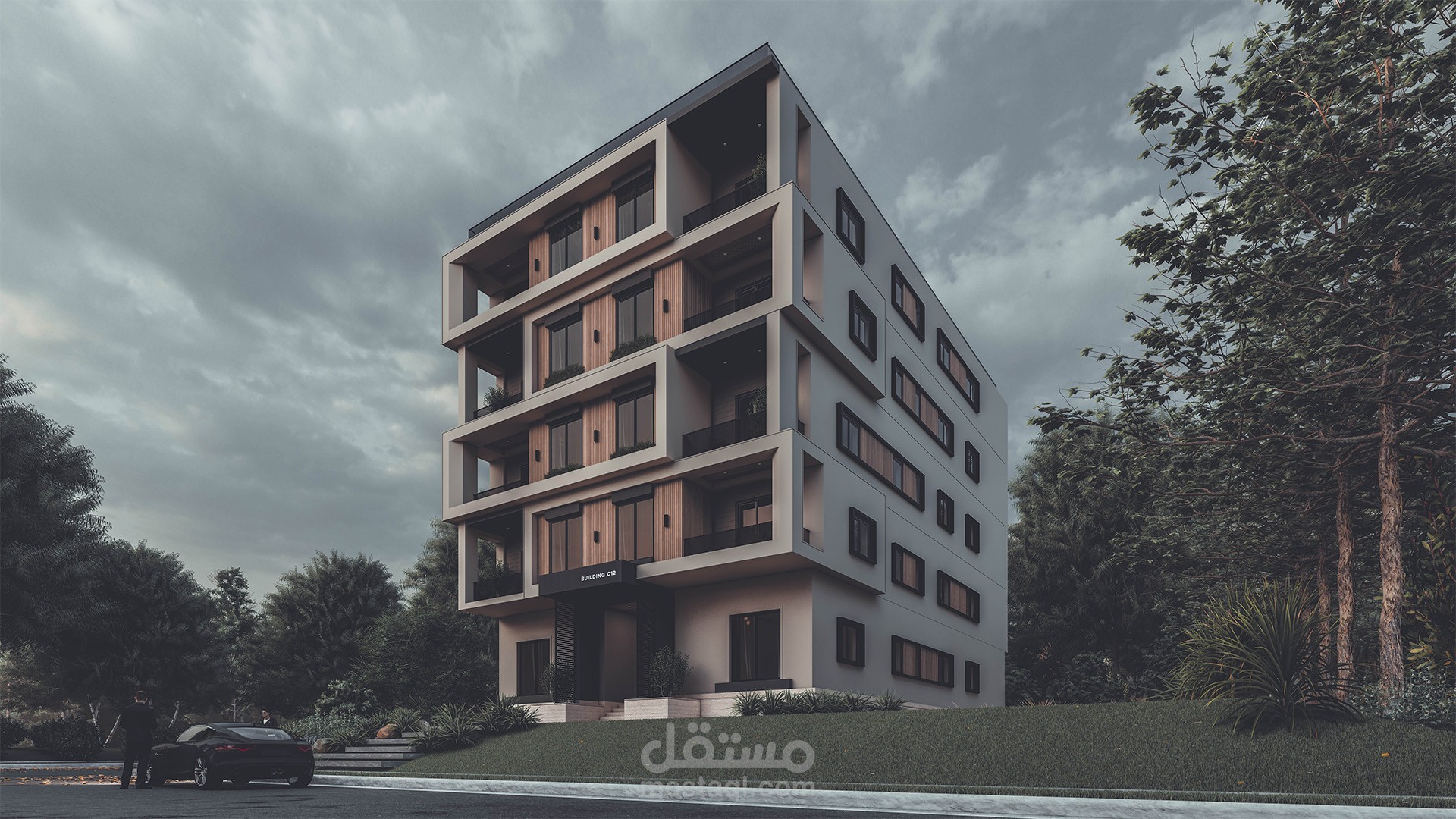 تصميم خارجي لعمارة سكنية حديثة