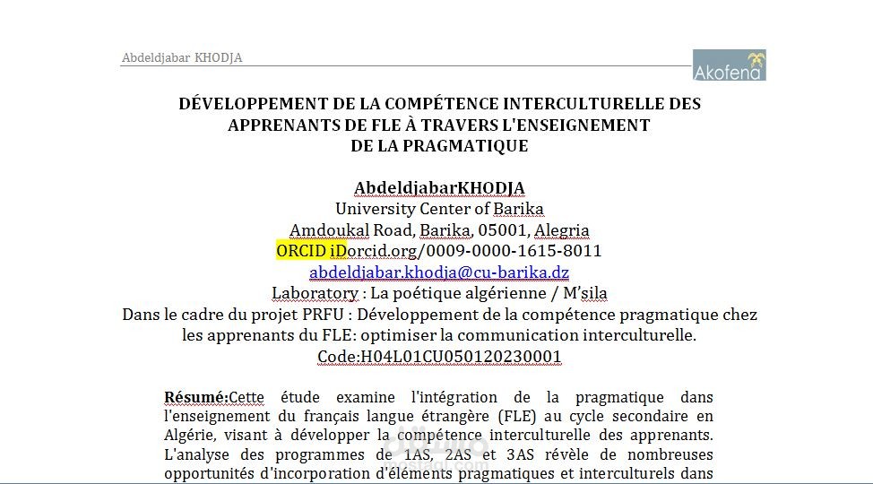 Développement de la compétence interculturelle des apprenants de FLE à travers l’enseignement de la pragmatique