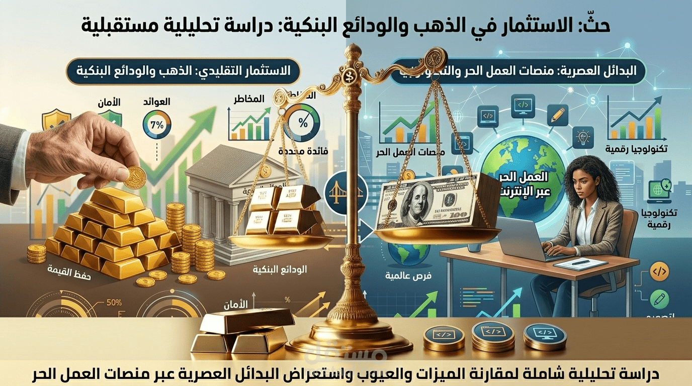 الذهب والودائع البنكية: دراسة مقارنة وفرص العمل الحر