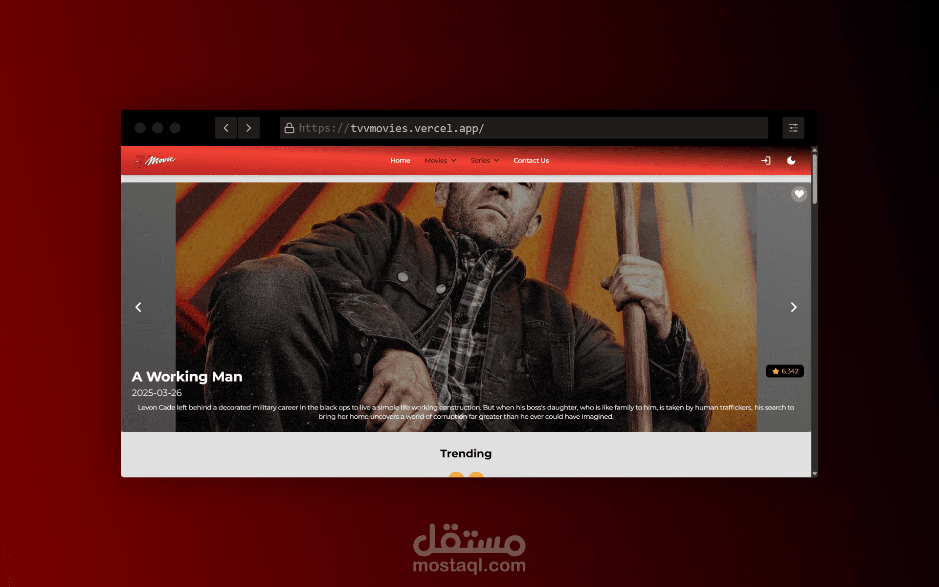 موقع أفلام متكامل: بحث، فلاتر، تفاصيل، ووضع ليلي -  Movie app using React JS