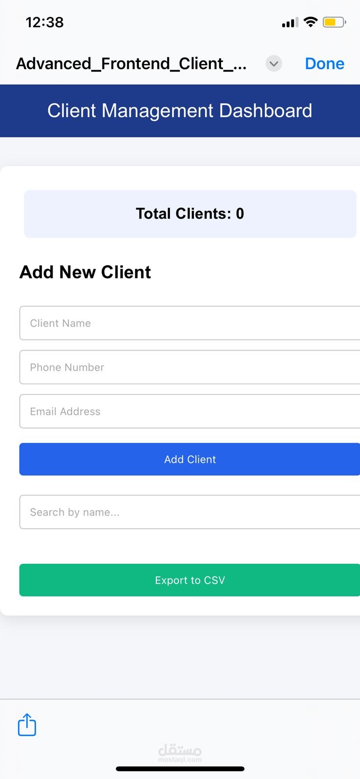 تطوير لوحة تحكم Frontend لإدارة العملاء باستخدام HTML, CSS, JavaScript