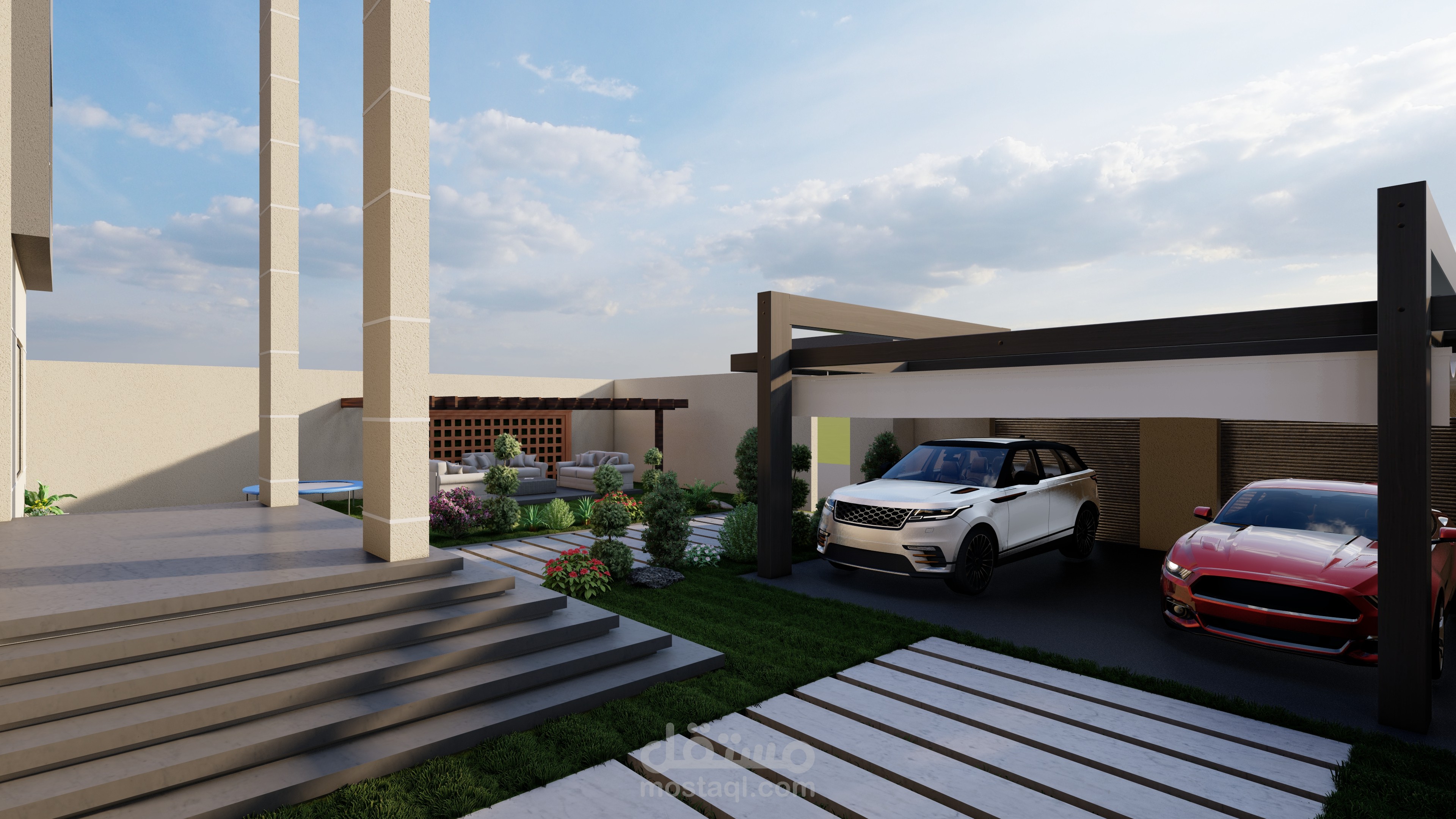 تصميم لاندسكيب فيلا سكنية بالامارات