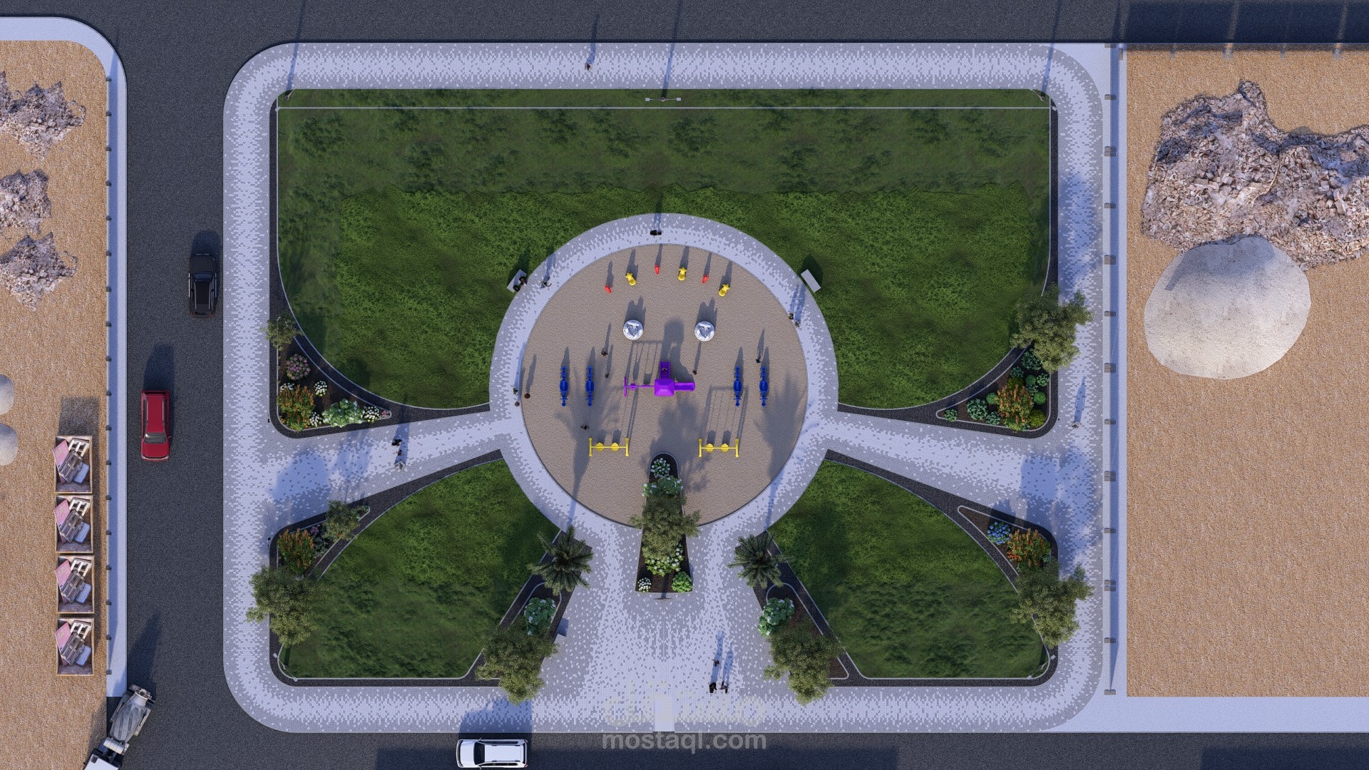 تصميم الحديقة الكبيرة بحي النورس بالجبيل بالسعودية