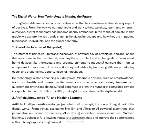 مقال باللغة الإنجليزية بعنوان: The Digital World: How Technology is Shaping the Future