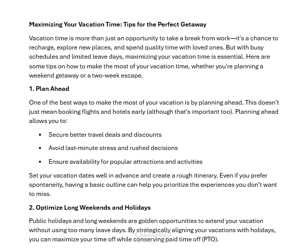 مقال باللغة الإنجليزية بعنوان:  Maximizing Your Vacation Time: Tips for the Perfect Getaway