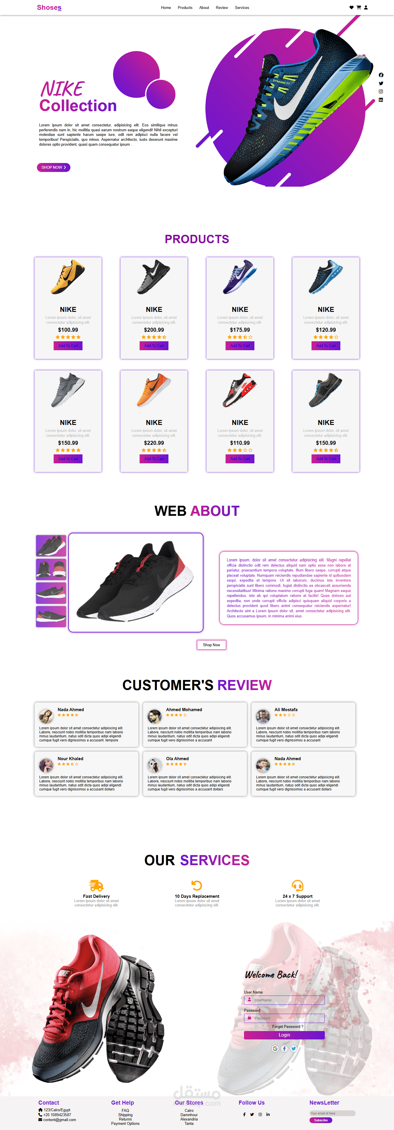 Shoses website using HTML CSS JavaScript