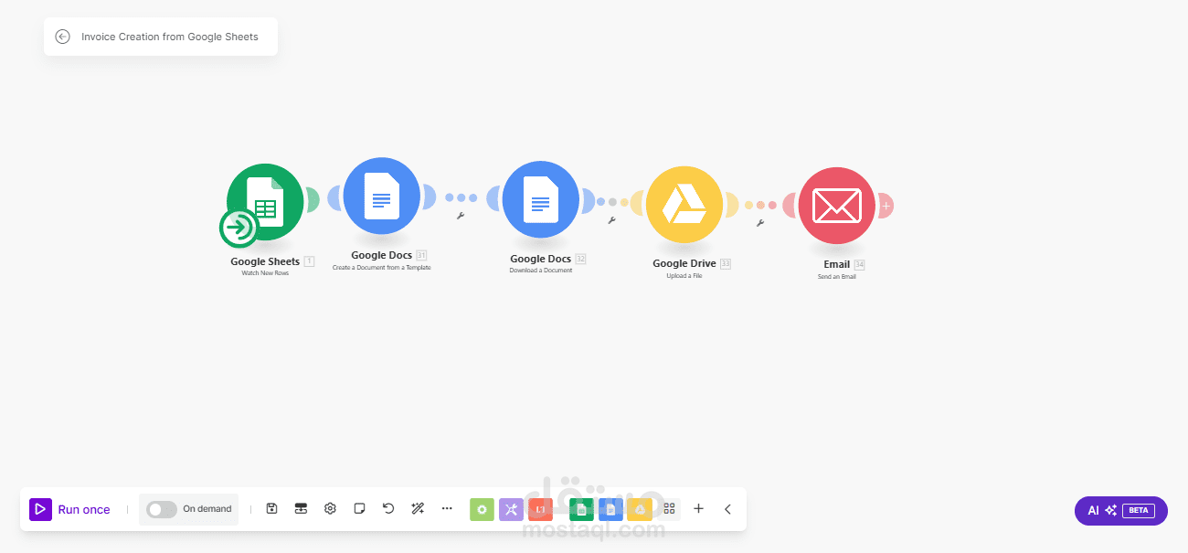 إنشاء الفواتير من Google Sheets