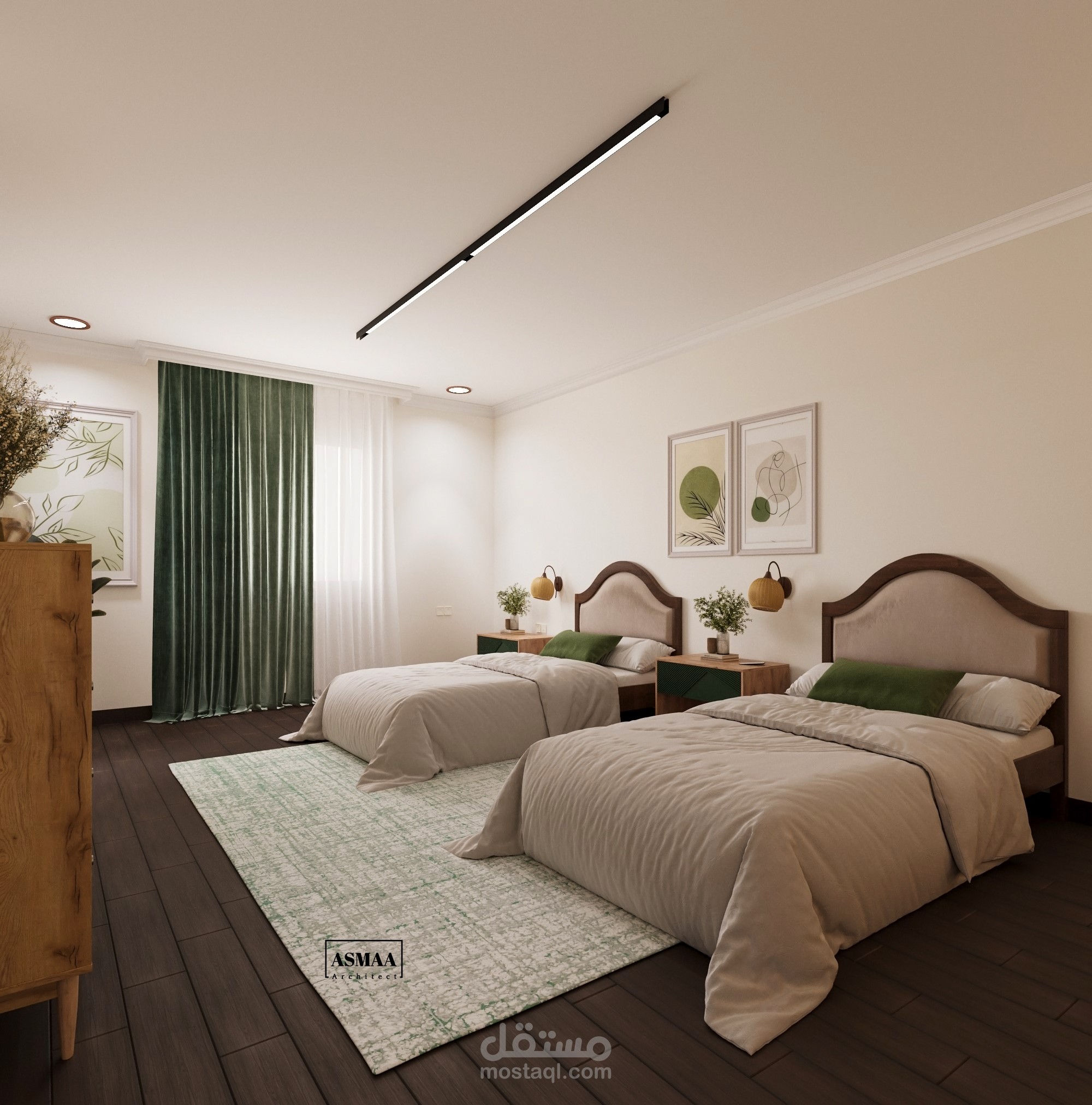 غرفة نوم بسريرين