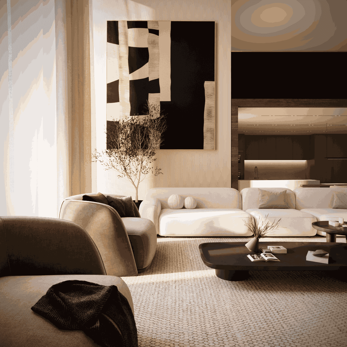 living room  and kitchen