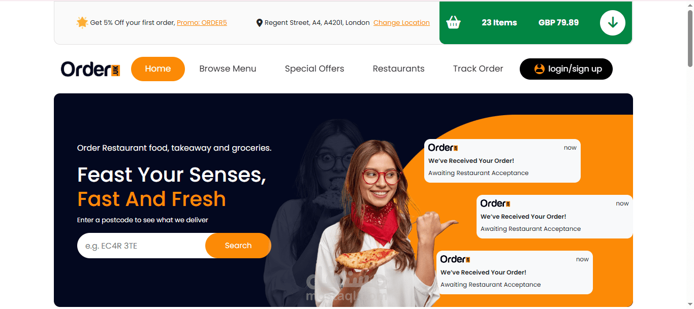 صفحه هبوط لتطبيق لطلب الطعام (Food app landing page)
