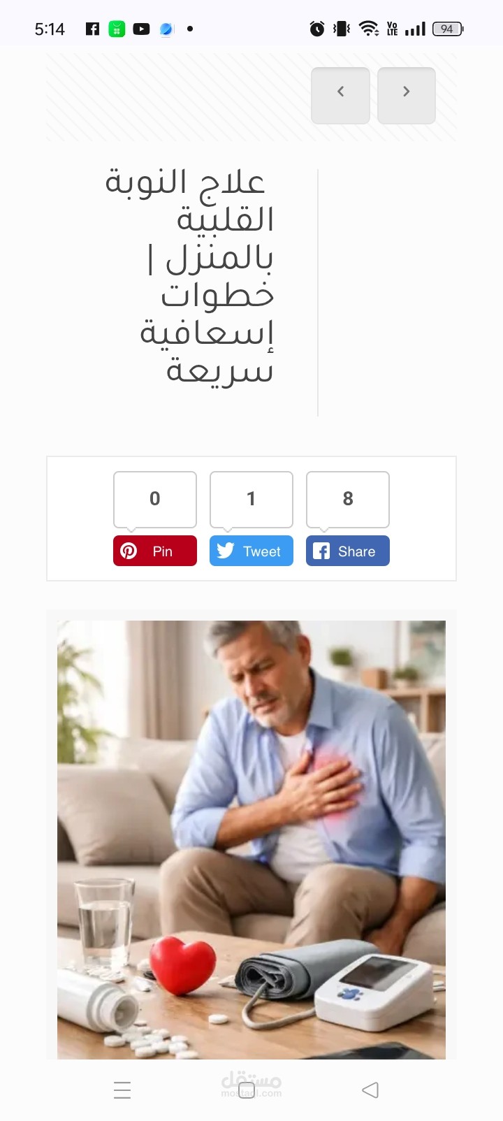 علاج النوبة القلبية بالمنزل... خطوات إسعافية سريعة