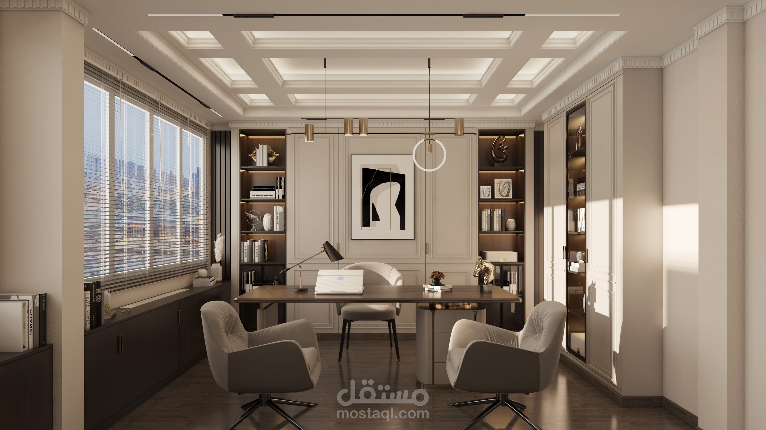 تصميم داخلي لمكتب محاماة.