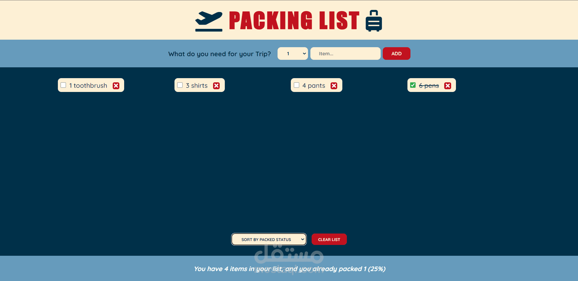 Packing List Web App using React JS