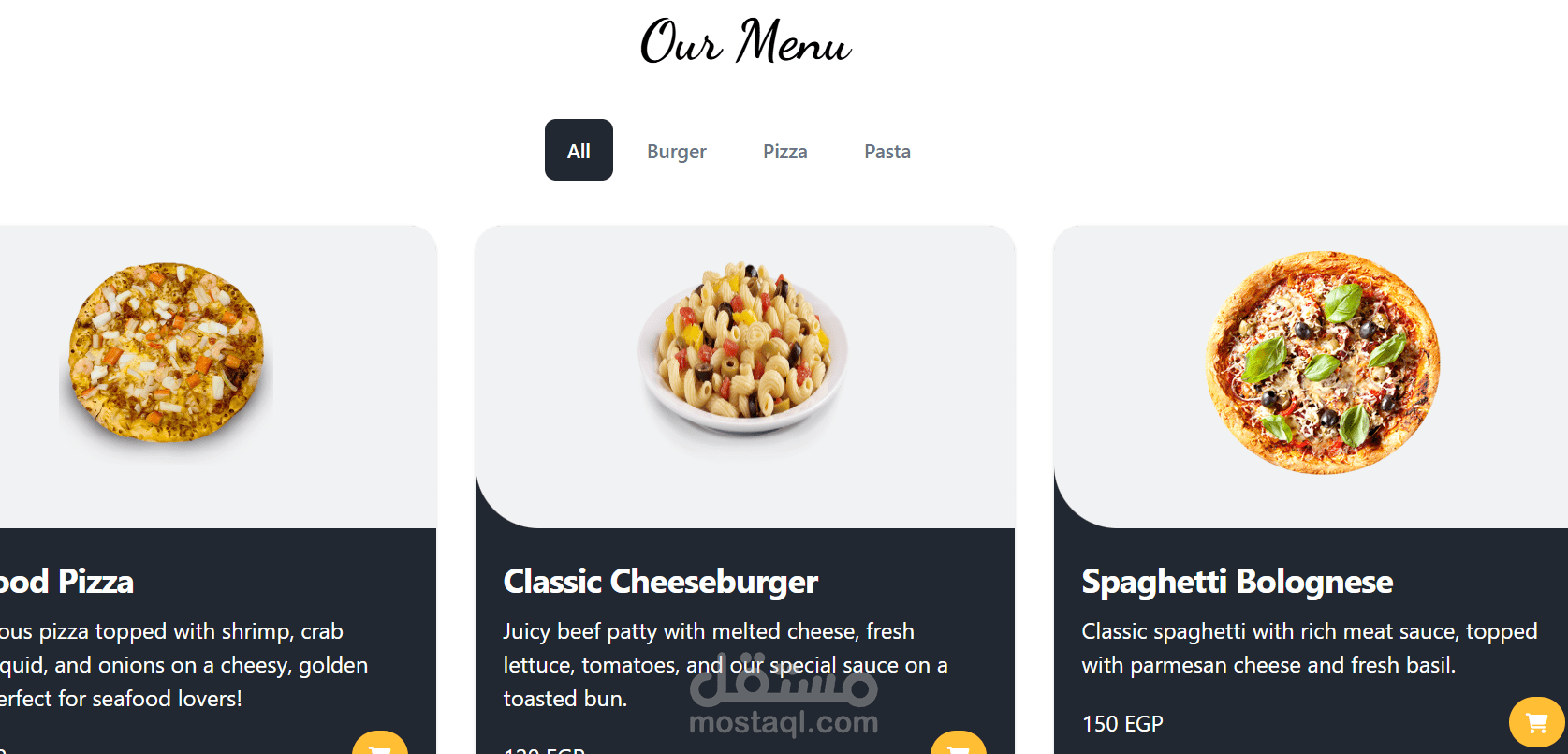 تصميم واجهة موقع مطعم وجبات سريعة (TastyBites) باستخدام react