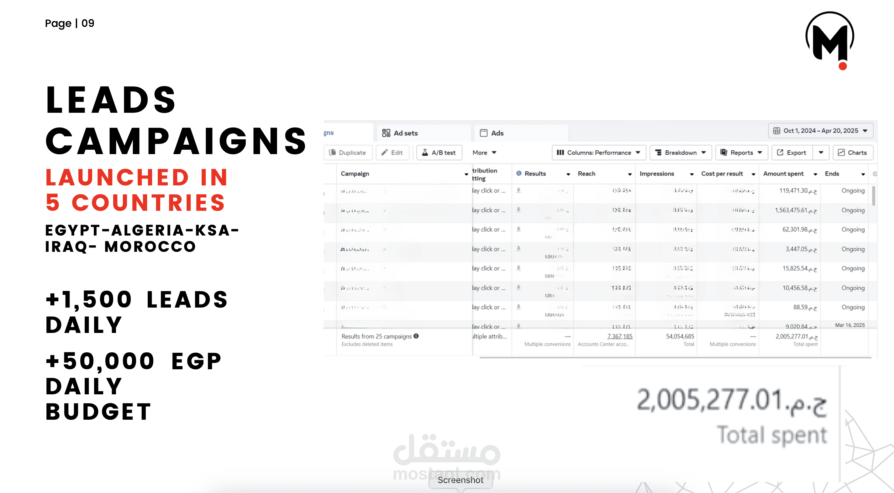 اطلاق حملات Leads Generations في عدة دول عربيه بميزانيات 50,000 جنيه يوميا