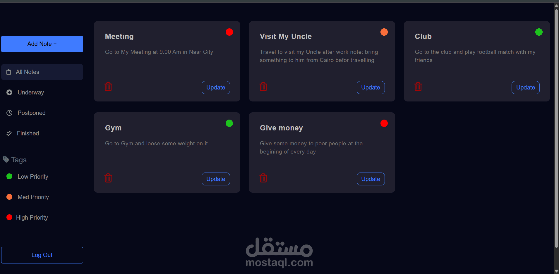 Notes App تطبيق ويب لإدارة وتنظيم ملاحظاتك بسهولة