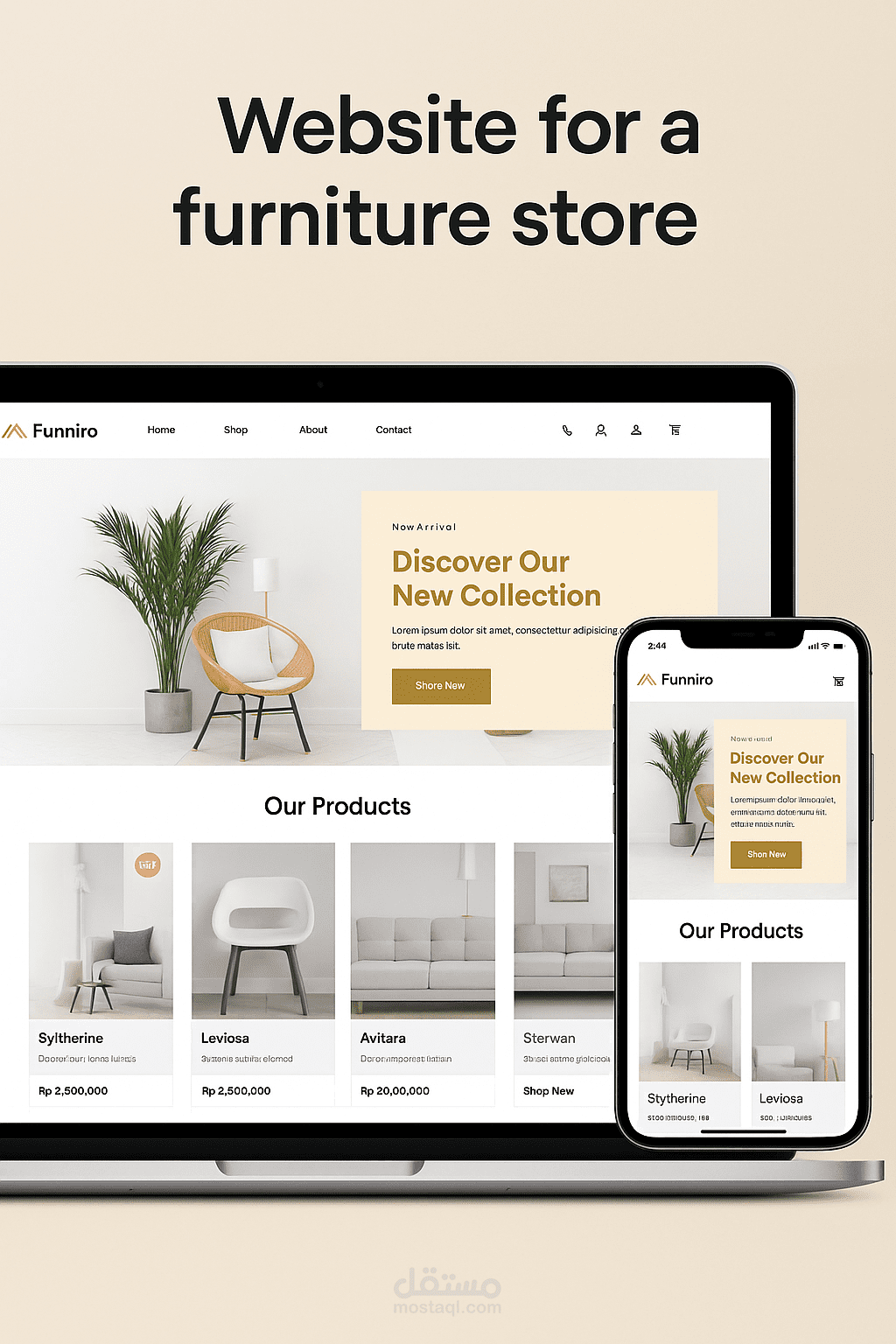 Furniro - موقع متجر أثاث إلكتروني HTML وCSS وBootstrap -صفحه هبوط -landing Page